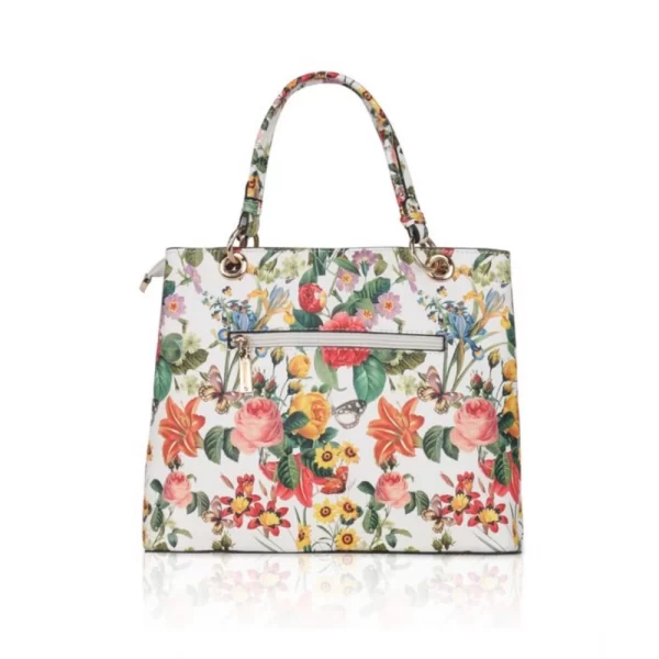 Women's Faux Leather Printed Handheld Bag (White Orang)