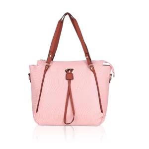 Generic Women’s Faux Leather Textured Tote Bag (Pink)