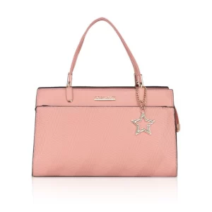 Generic Women’s Faux Leather Textured Adjustable Long Belt Handbag (Pink)