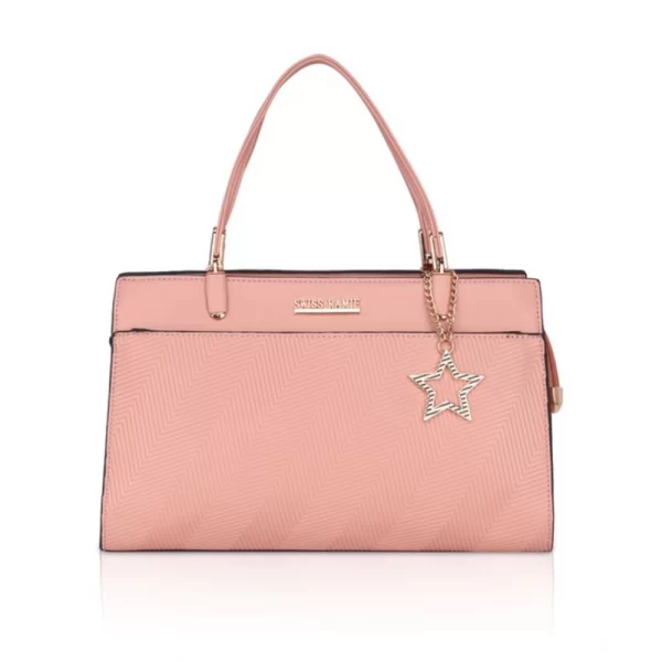 Women's Faux Leather Textured Adjustable Long Belt Handbag (Pink)