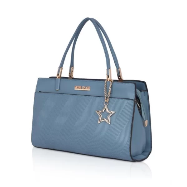 Women's Faux Leather Textured Adjustable Long Belt Handbag (Blue)