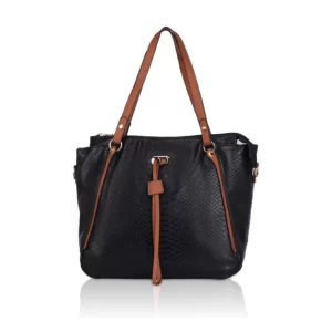 Generic Women’s Faux Leather Textured Tote Bag (Black)