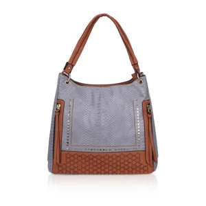 Generic Women’s Faux Leather Textured Tote Bag (Blue)