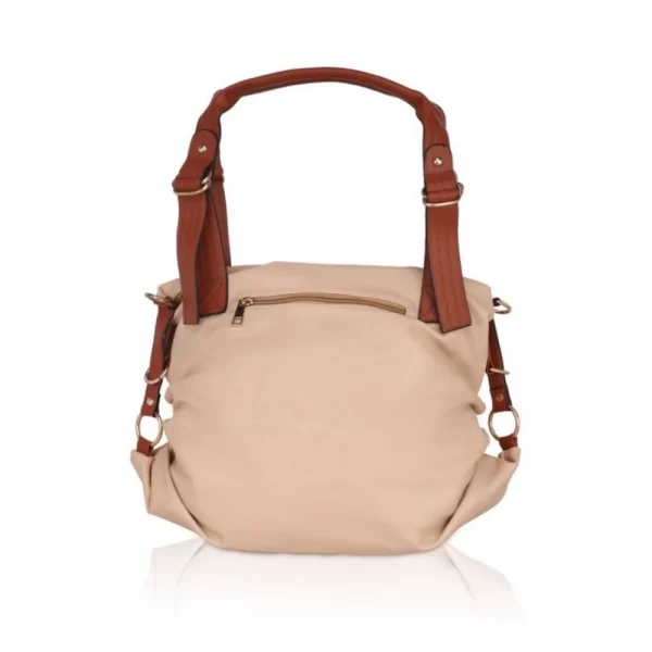 Women's Faux Leather Solid Tote Bag (Beige)