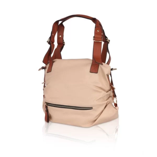 Women's Faux Leather Solid Tote Bag (Beige)