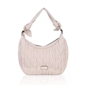 Generic Women’s Faux Leather Textured Handbag (Beige White)