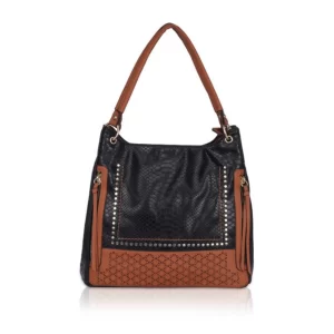 Generic Women’s Faux Leather Textured Tote Bag (Black)
