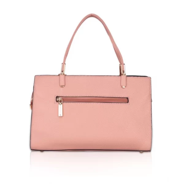 Women's Faux Leather Textured Adjustable Long Belt Handbag (Pink)