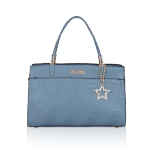 Generic Women’s Faux Leather Textured Adjustable Long Belt Handbag (Blue)