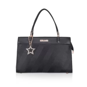 Generic Women’s Faux Leather Textured Adjustable Long Belt Handbag (Black)
