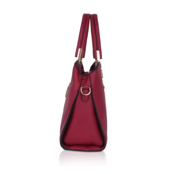 Women's Faux Leather Solid Handbag (Maroon)