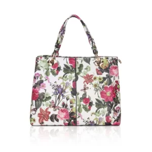 Generic Women’s Faux Leather Printed Handheld Bag (White Pink)
