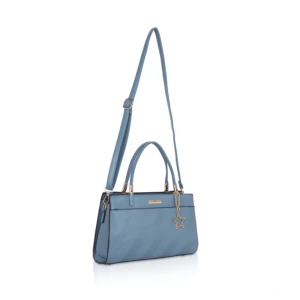 Women's Faux Leather Textured Adjustable Long Belt Handbag (Blue)