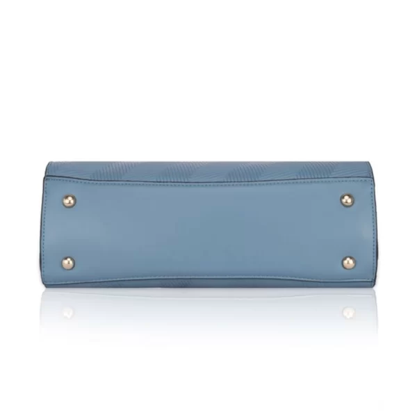 Women's Faux Leather Textured Adjustable Long Belt Handbag (Blue)