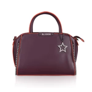 Generic Women’s Faux Leather Metal Beads Handbag (Wine Red)