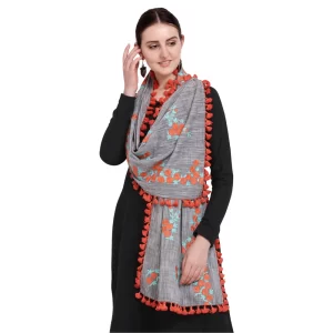 Generic Women’s Cotton Embroidered Dupatta (Gray, Length: 0.5 to 1 Mtr)