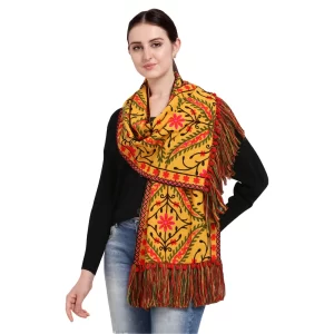 Generic Women’s Cotton Embroidered Muffler (Mustard, Length: 0.5 to 1 Mtr)