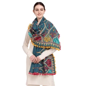 Generic Women’s Cotton Embroidered Dupatta (Turquoise, Length: 0.5 to 1 Mtr)