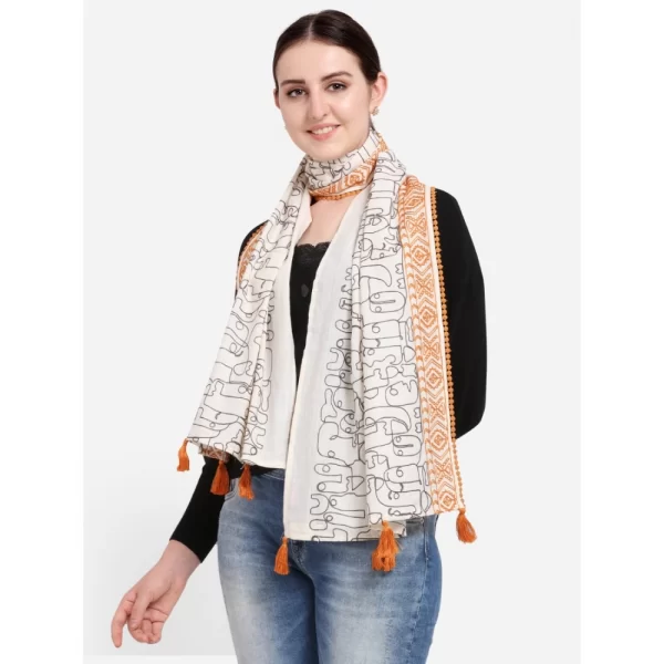 Women's Cotton Opaque Stole (Offwhite , Length: 1.5 to 2 Mtr)