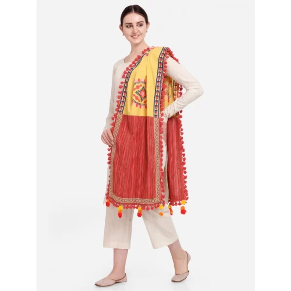 Generic Women's Cotton Embroidered Dupatta (Yellow, Length: 1.5 to 2 Mtr)