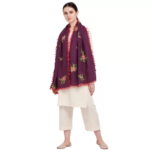 Generic Women’s Cotton Embroidered Dupatta (Purple, Length: 0.5 to 1 Mtr)