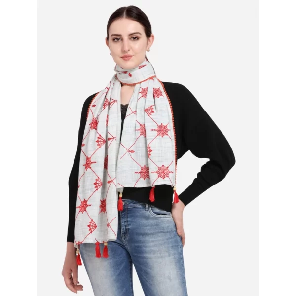 Women's Cotton Opaque Stole (White, Length: 1.5 to 2 Mtr)