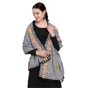 Generic Women’s Cotton Embroidered Dupatta (Gray, Length: 0.5 to 1 Mtr)