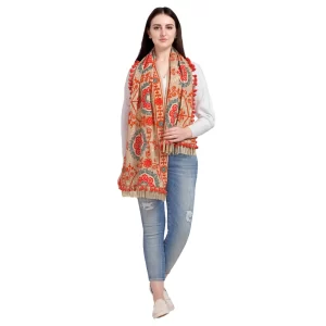 Women’s Cotton Embroidered Muffler (Beige, Length: 0.5 to 1 Mtr)