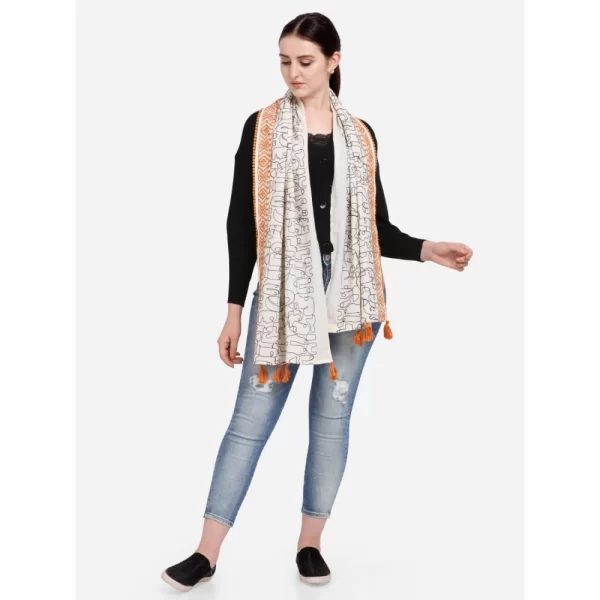 Women's Cotton Opaque Stole (Offwhite , Length: 1.5 to 2 Mtr)