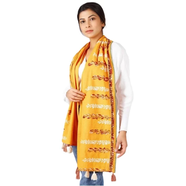 Generic Women's Cotton Opaque Stole (Yellow, Length: 1.5 to 2 Mtr)