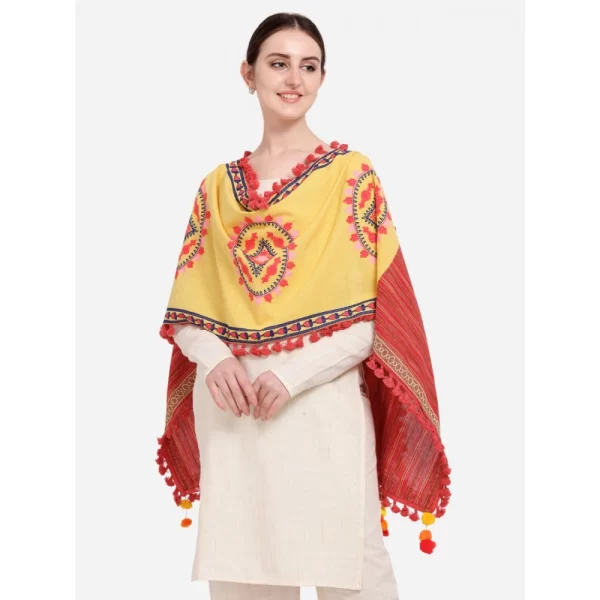 Generic Women's Cotton Embroidered Dupatta (Yellow, Length: 1.5 to 2 Mtr)