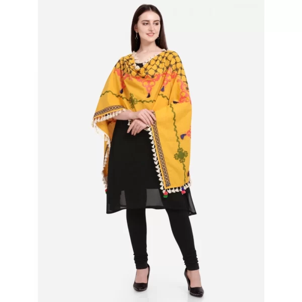 Women's Cotton Embroidered Dupatta (Mustuard, Length: 1.5 to 2 Mtr)