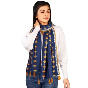 Generic Women’s Cotton Opaque Stole (Navy Blue , Length: 1.5 to 2 Mtr)