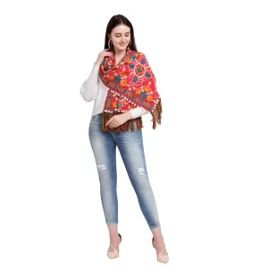 Generic Women’s Cotton Embroidered Muffler (Red, Length: 0.5 to 1 Mtr)