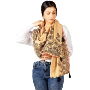 Generic Women’s Cotton Opaque Stole (Orange, Length: 1.5 to 2 Mtr)