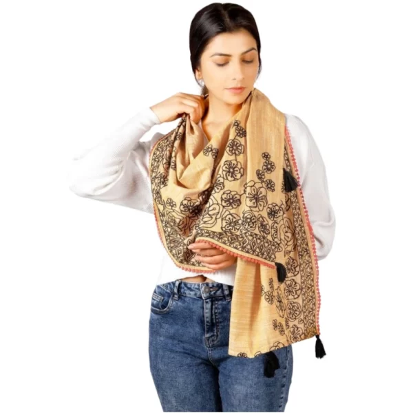 Women's Cotton Opaque Stole (Orange, Length: 1.5 to 2 Mtr)