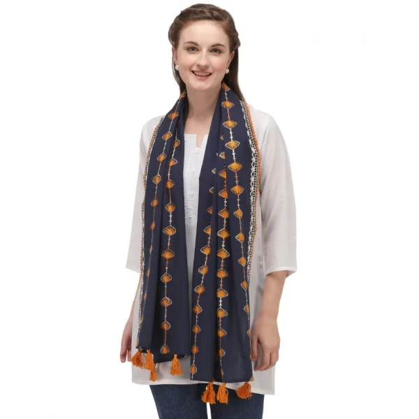Women's Cotton Opaque Stole (Navy Blue , Length: 1.5 to 2 Mtr)