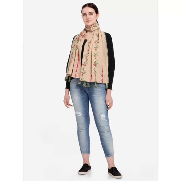 Women's Cotton Opaque Stole (Beige, Length: 1.5 to 2 Mtr)