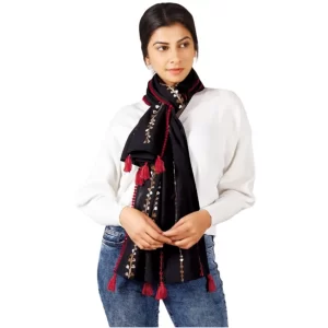 Generic Women’s Cotton Opaque Stole (Black , Length: 1.5 to 2 Mtr)
