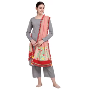 Generic Women’s Cotton Embroidered Dupatta (Peach, Length: 1.5 to 2 Mtr)