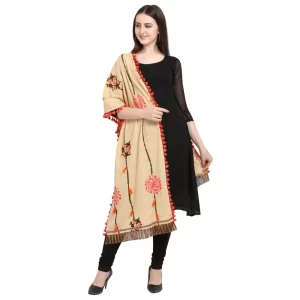 Generic Women’s Cotton Embroidered Dupatta (Beige, Length: 1.5 to 2 Mtr)
