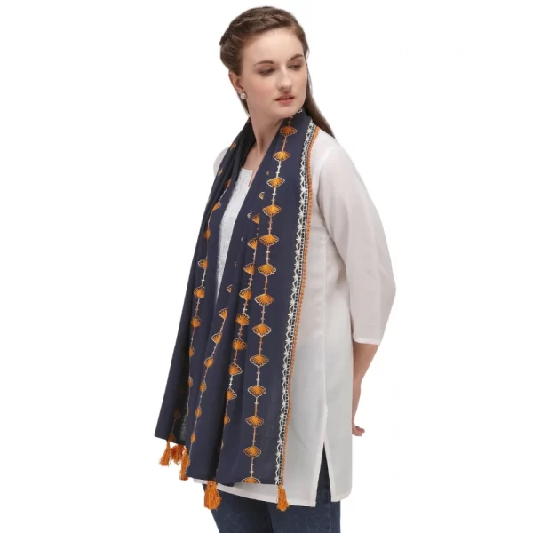 Women's Cotton Opaque Stole (Navy Blue , Length: 1.5 to 2 Mtr)