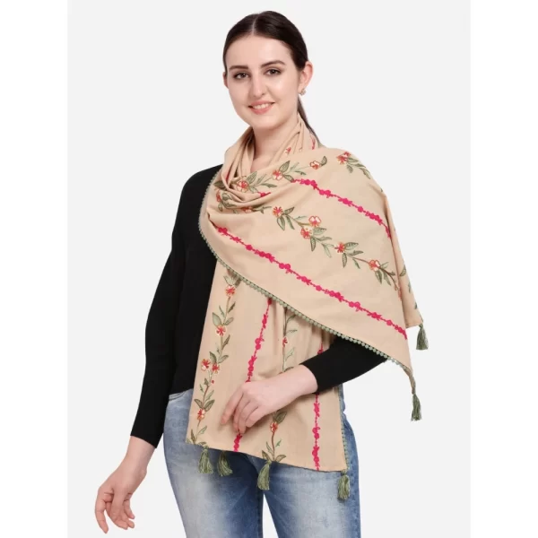 Women's Cotton Opaque Stole (Beige, Length: 1.5 to 2 Mtr)