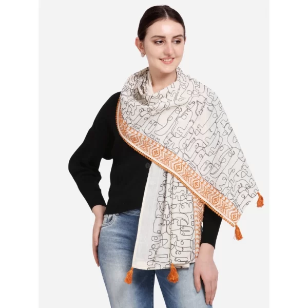 Women's Cotton Opaque Stole (Offwhite , Length: 1.5 to 2 Mtr)