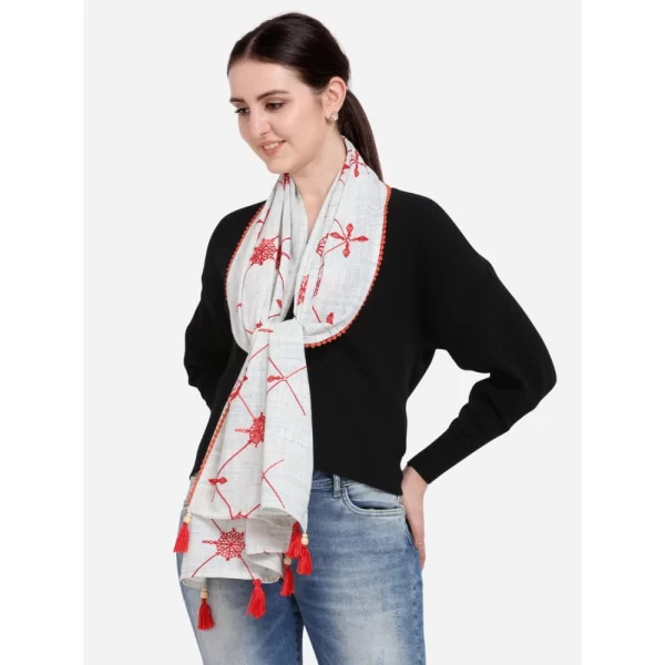 Women's Cotton Opaque Stole (White, Length: 1.5 to 2 Mtr)