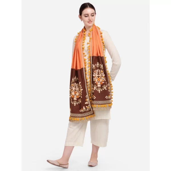 Women's Cotton Embroidered Dupatta (Peach, Length: 1.5 to 2 Mtr)