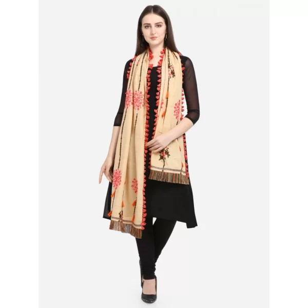 Women's Cotton Embroidered Dupatta (Beige, Length: 1.5 to 2 Mtr)