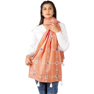 Generic Women’s Cotton Opaque Stole (Peach, Length: 1.5 to 2 Mtr)