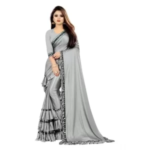 Women’s Malai Lining Solid Saree With Unstitched Blouse (Grey, 5.5 Mtr)