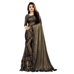 Women’s Malai Lining Solid Saree With Unstitched Blouse (Coffee, 5.5 Mtr)